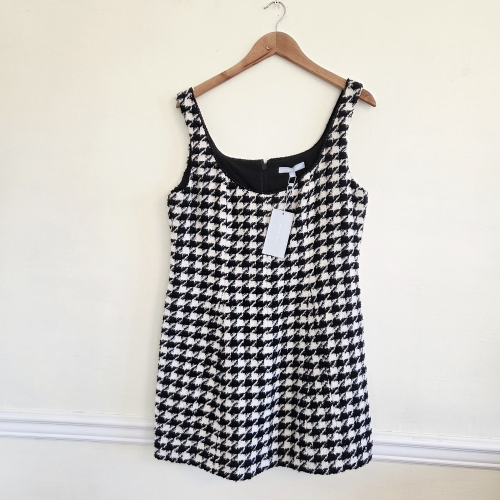 NWT Antonio Melani Macy Wool Blend Houndstooth Dress: Black&Buttercream